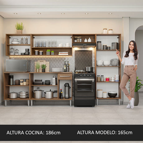 Cocina Integral 293cm Marrón/Blanco Emilly Madesa 01