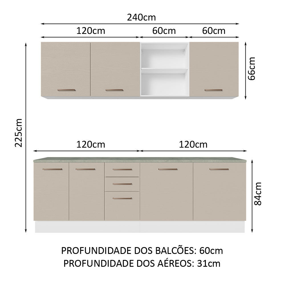 Cocina Integral 240 cm x 60 cm Blanco/Crema Agata 02