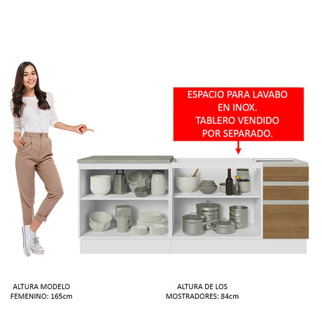 Kit con 2 Muebles de Cocina 4 Puertas y 3 Cajones (Sin Tablero Ni Fregadero) Blanco/Marrón Glamy Madesa 06