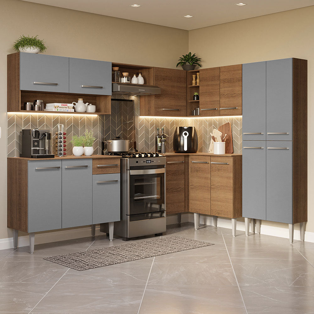 Cocina Integral Esquinera 417 cm Emilly Marrón/Gris 02