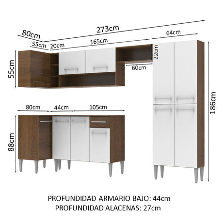 Cocina Integral Esquinera 353cm Marrón/Blanco Emilly Sun Madesa 01