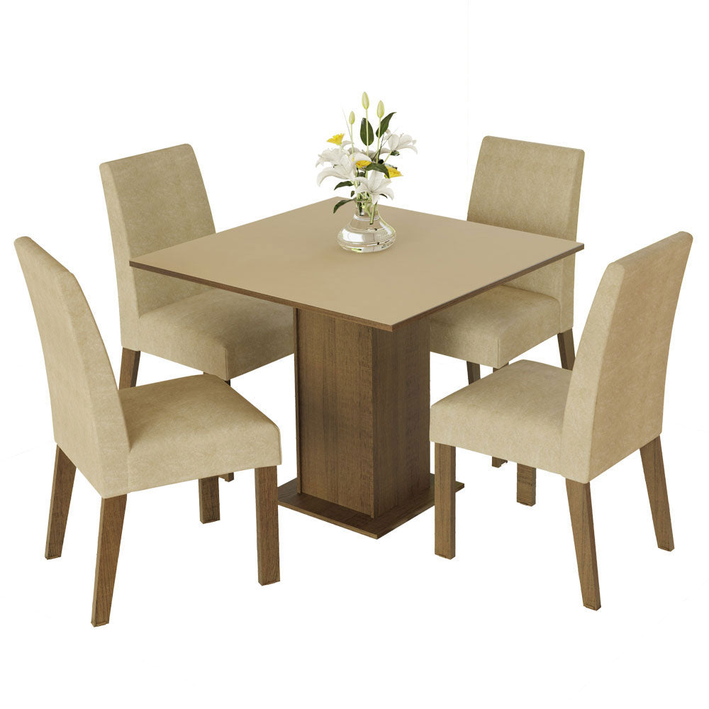 Juego de Comedor Madesa Deise Mesa con Tablero de Madera 4 Sillas Marrón/Crema/Imperial