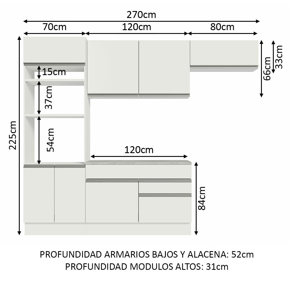 Cocina Integral 270cm Blanco Glamy Madesa 14