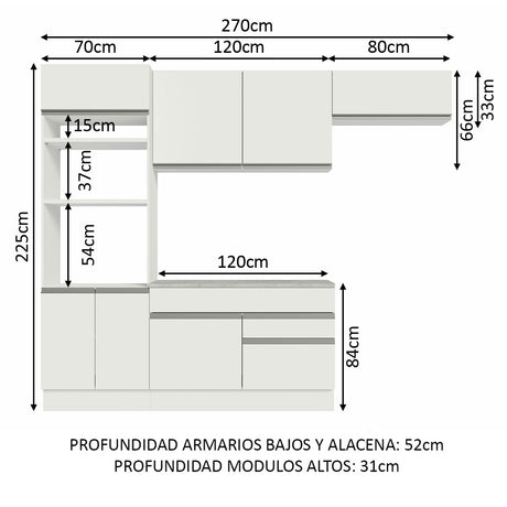 Cocina Integral 270cm Blanco Glamy Madesa 14