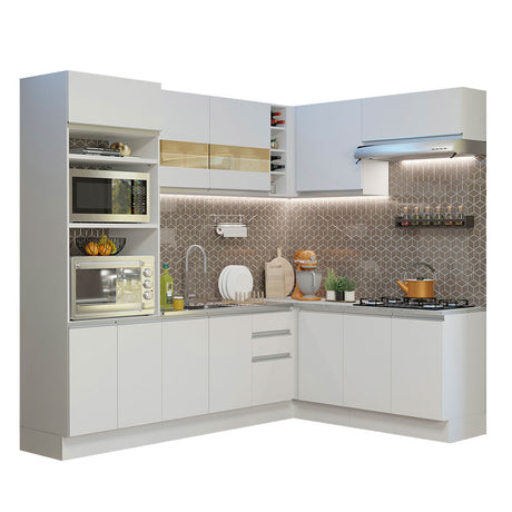 Cocina Integral Esquinera 419cm Blanco Glamy Madesa 01