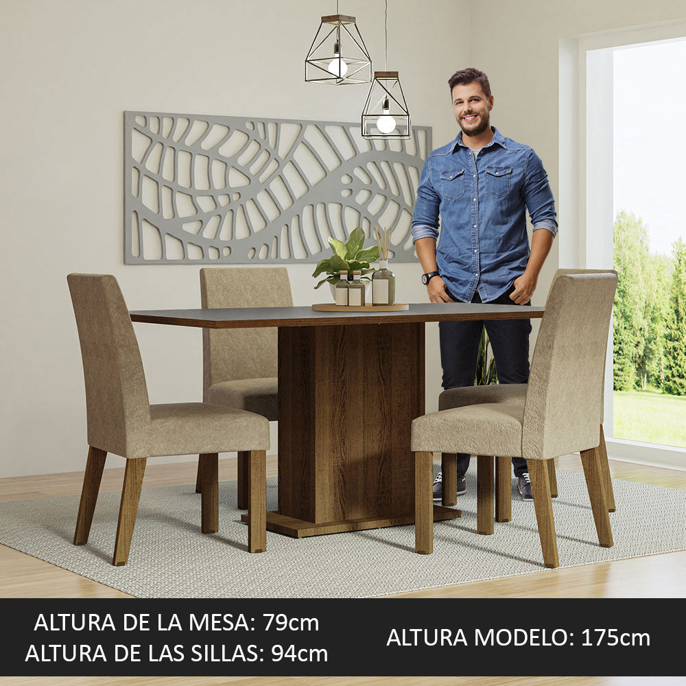 Juego de Comedor Mesa con Tablero de Madera 4 Sillas Marrón/Gris/Imperial Keila Madesa