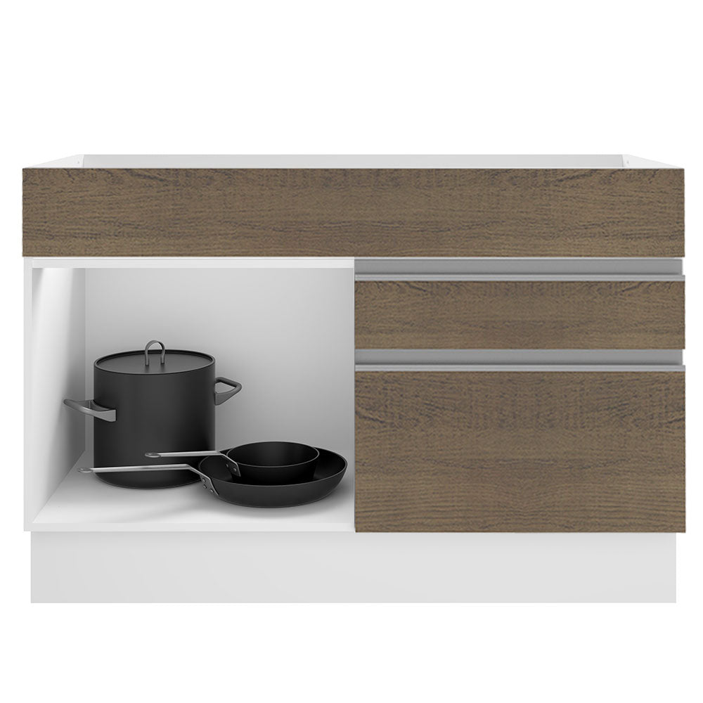 Mueble de Cocina para Fregadero Madesa Glamy 120 cm 1 Puerta y 2 Cajones (Sin Tablero ni Fregadero) Blanco/Marrón