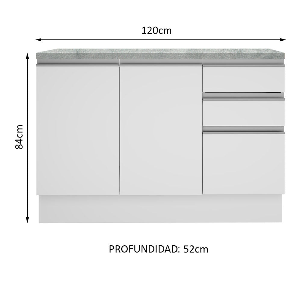 Mueble de Cocina 2 Puertas 3 Cajones 120cm Glamy Madesa - Blanco