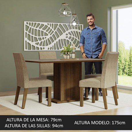 Juego de Comedor Mesa con Tablero de Madera 4 Sillas Marrón/Crema/Imperial Keila Madesa