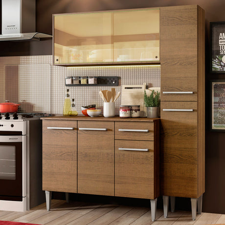 Cocina Compacta 137cm Marrón Emilly Gold Madesa 03