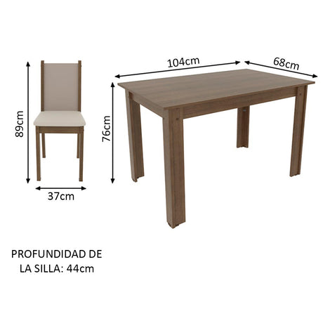 Juego de Comedor Madesa Cíntia Mesa Tapa de Madera con 4 Sillas