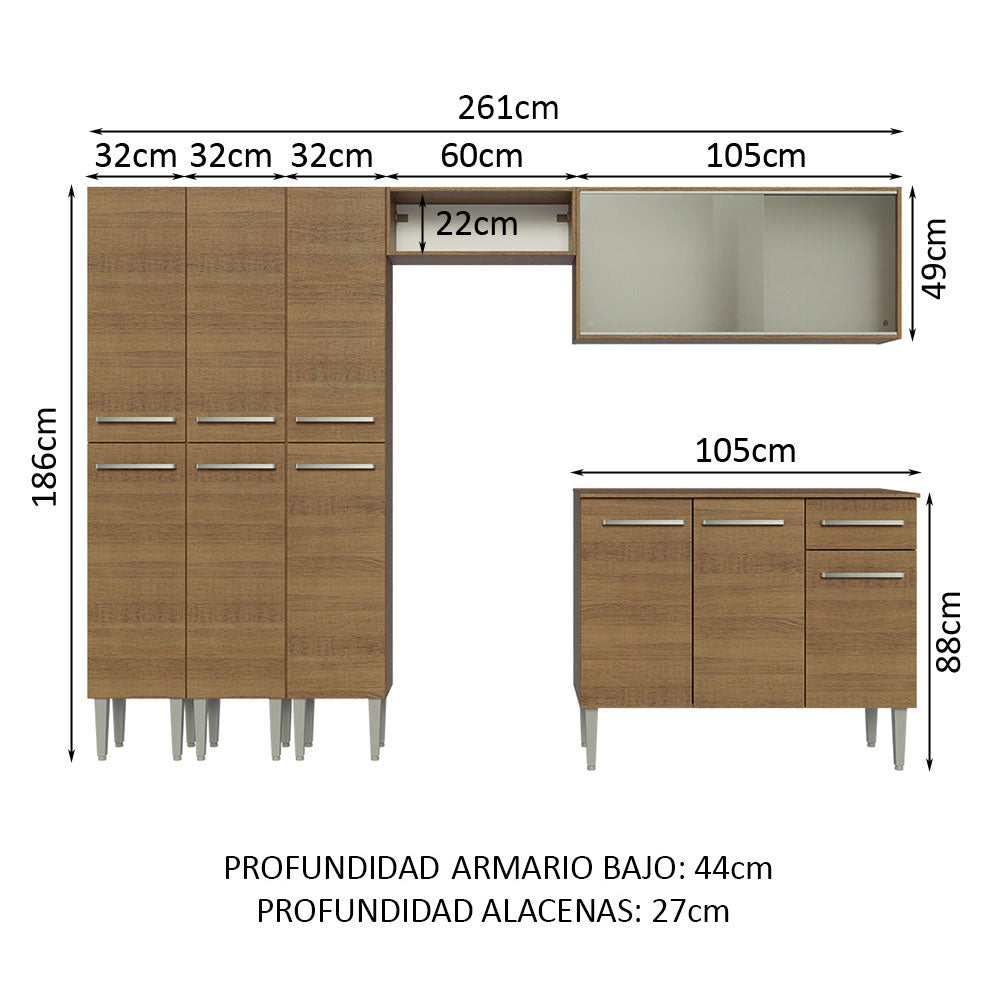 Cocina Integral 261cm Emilly Marrón Madesa 03