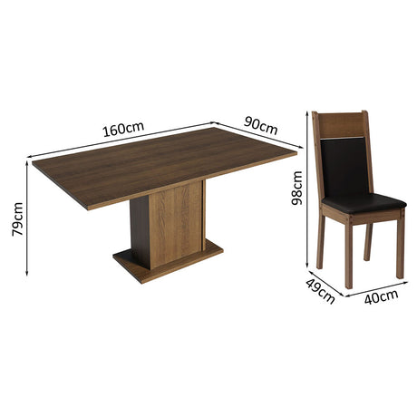 Juego de Comedor Mesa con Tablero de Madera 4 Sillas Marrón/Negro Elisa Madesa