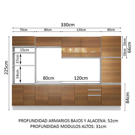 Cocina Integral 330cm Blanco/Marrón Glamy Madesa 01