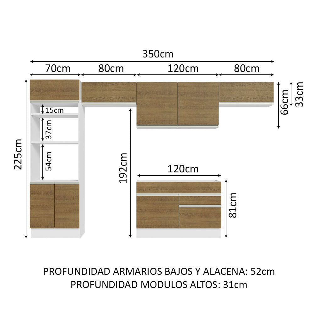 Cocina Integral 350cm Blanco/Marrón Glamy Madesa 01