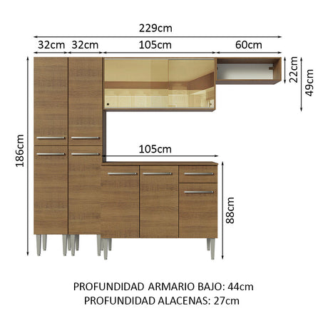 Cocina Integral 229cm Marrón Emilly Madesa 09