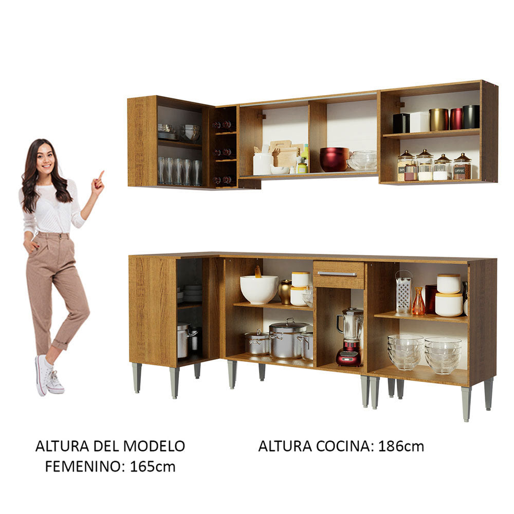 Cocina Integral Esquinera 293cm Marrón Emilly Play Madesa04