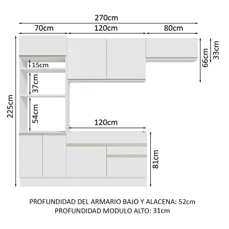 Cocina Integral 270cm Blanco Glamy Madesa 15