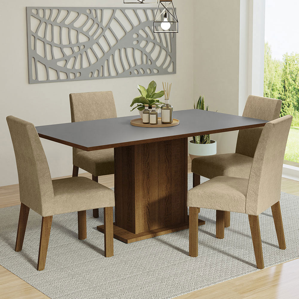 Juego de Comedor Mesa con Tablero de Madera 4 Sillas Marrón/Gris/Imperial Keila Madesa