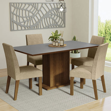 Juego de Comedor Mesa con Tablero de Madera 4 Sillas Marrón/Gris/Imperial Keila Madesa