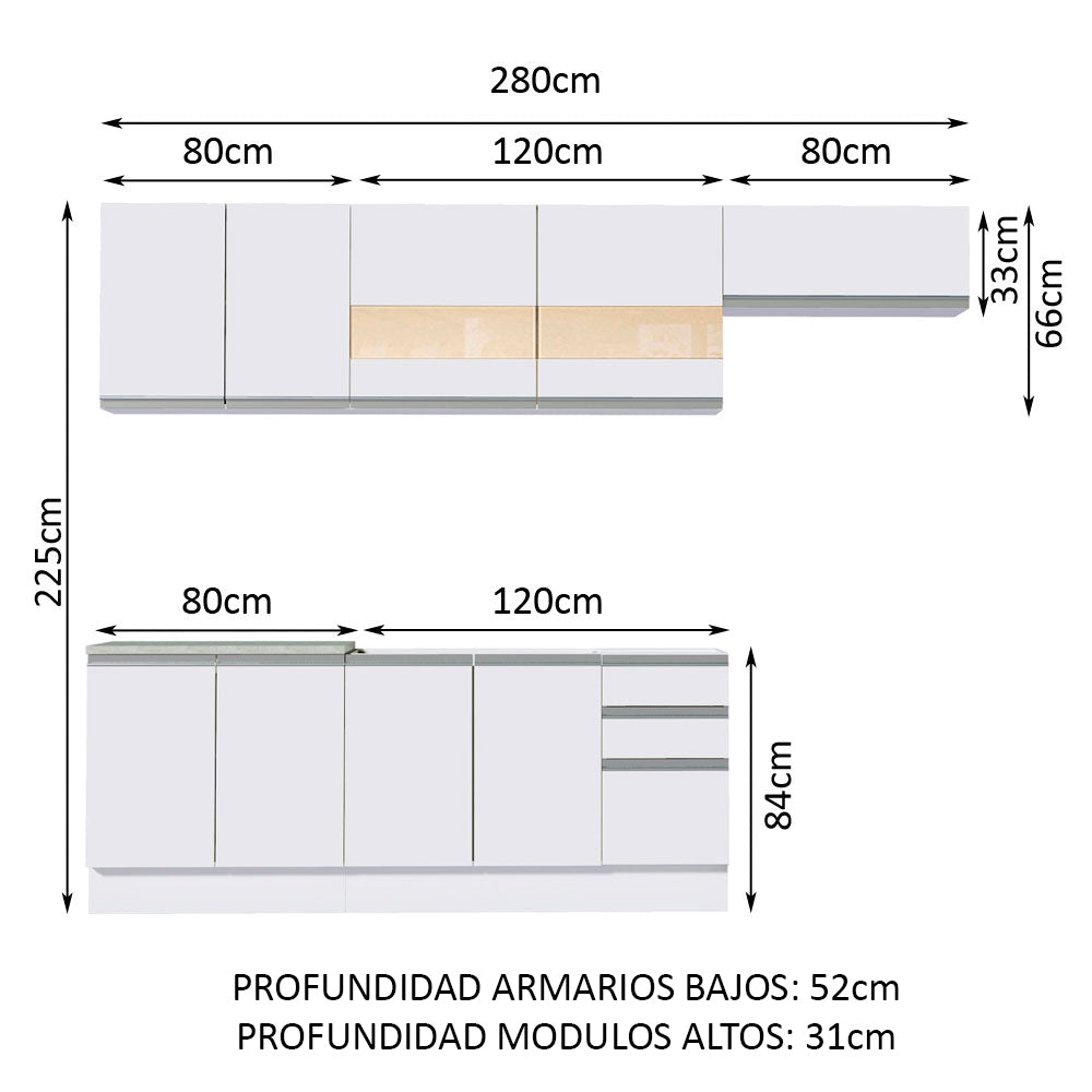 Cocina Integral 280cm Blanco Glamy Madesa 03