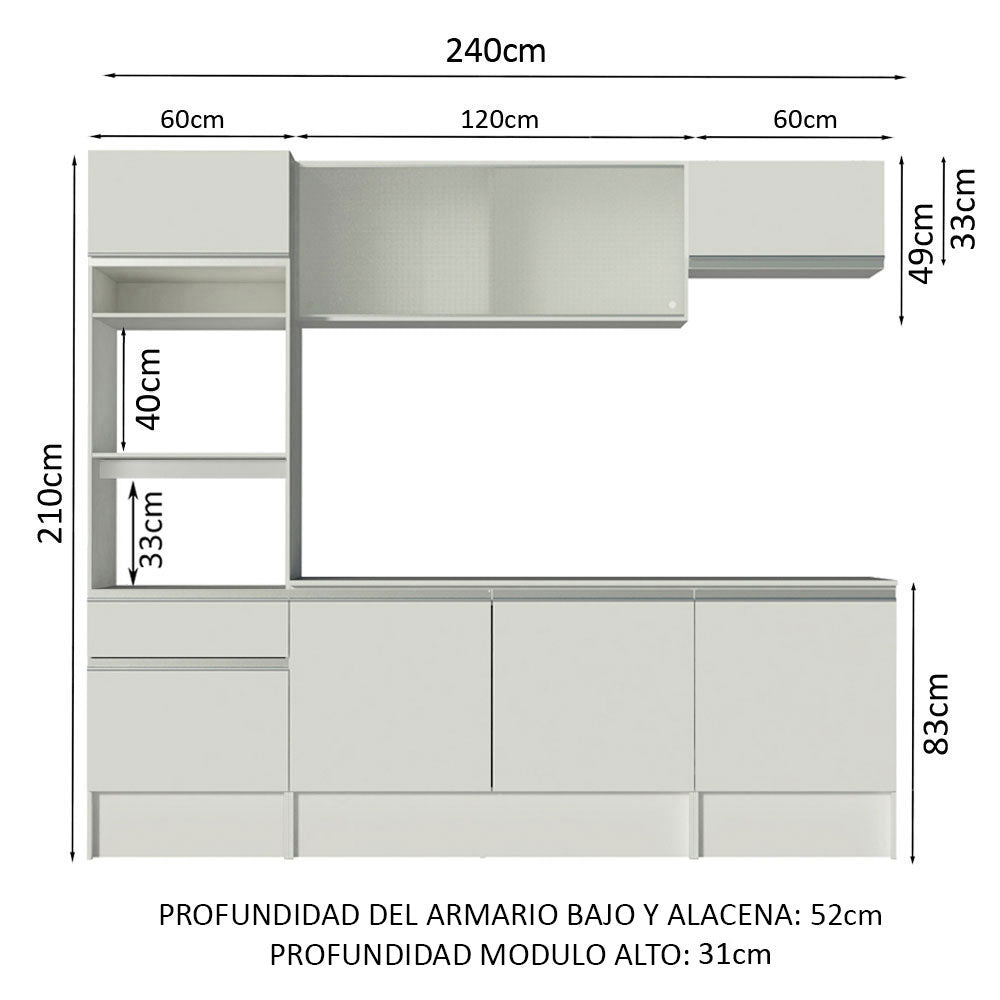 Mueble de Cocina Integral 240cm Blanco Topazio Madesa