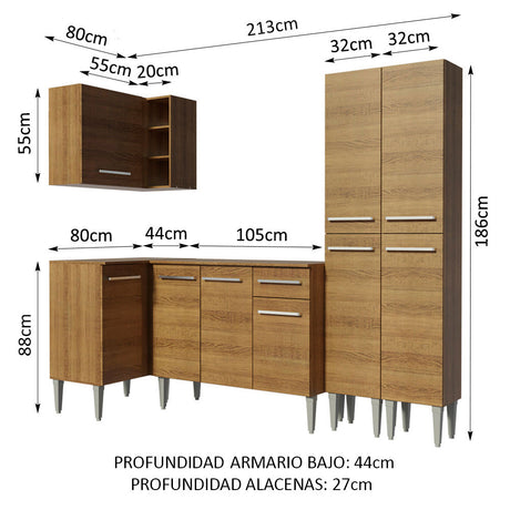 Cocina Integral Esquinera 293cm Marrón Emilly Music Madesa 02