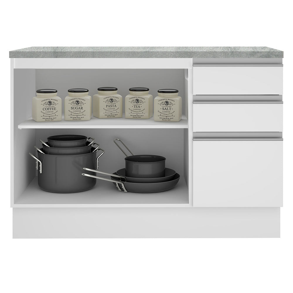 Mueble de Cocina 2 Puertas 3 Cajones 120cm Glamy Madesa - Blanco