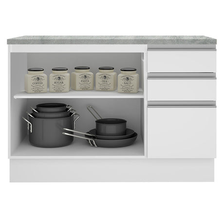 Mueble de Cocina 2 Puertas 3 Cajones 120cm Glamy Madesa - Blanco