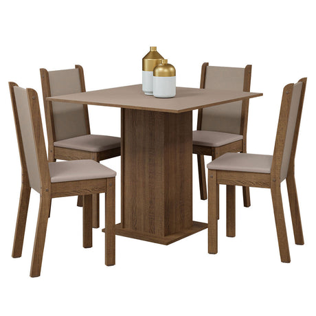 Juego de Comedor Mesa Tablero de Madera 4 Sillas Marrón/Crema/Sintético Beige Briana Madesa