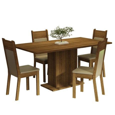 Juego de Comedor Mesa con Tablero de Madera 4 Sillas Marrón/Crema/Beige Elisa Madesa