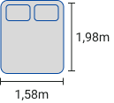Cama queen size, 1.58 m x 1.98 m